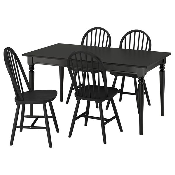 ROSENTORP / SKOGSTA Стол и 4 стула - чёрный/чёрный 155/215x87 см - схема-чертеж с размерами