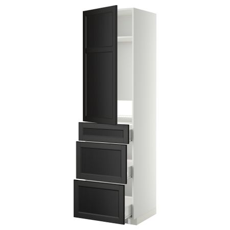 Высокий шкаф для холодильника, с дверцами, 3 ящика МЕТОД / ФОРВАРА, белый, Лаксарби черно-коричневый черно-коричневый (60x60x220