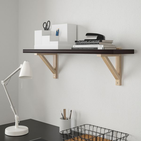 Полка навесная, коричнево-чёрный, береза, 80x22 см IKEA БЕРГСХУЛЬТ / ЭКБИ ВАЛЬТЕР 692.906.86 - фото 2