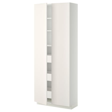 Высокий шкаф с ящиками, 2 дверцы МЕТОД / МАКСИМЕРА, белый, Веддинге белый (80x37x200 см)