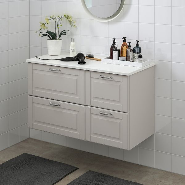 Шкаф для раковины с 4 ящ, Кашён светло-серый/под мрамор 102x49x60 см IKEA GODMORGON ГОДМОРГОН / TOLKEN ТОЛКЕН 292.953.32 - фото 2