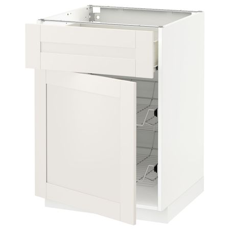 Напольный шкаф с проволочной корзиной/ящ/дверью, белый/Сэведаль белый 60x60 см IKEA МЕТОД / ФОРВАРА 192.654.77