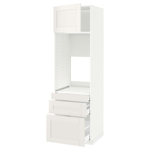 Высокий шкаф для двойной духовки, 3 ящика, дверца МЕТОД / МАКСИМЕРА, белый, Сэведаль белый - схема-чертеж с размерами