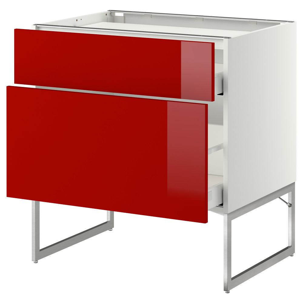 Напольный шкаф, 2 фронтальных панели, 3 ящика МЕТОД / МАКСИМЕРА, белый, Рингульт красный - схема-чертеж с размерами