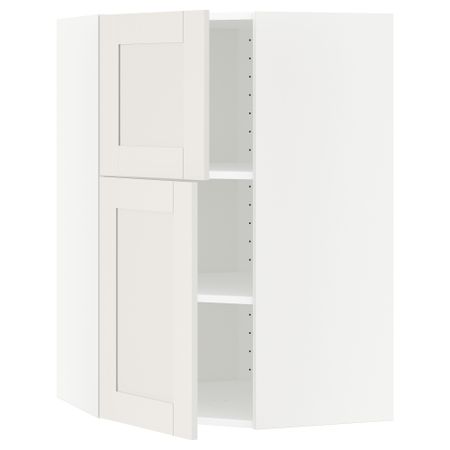 Угловой навесной шкаф + полки, 2 дверцы МЕТОД, белый, Сэведаль белый (68x100 см)
