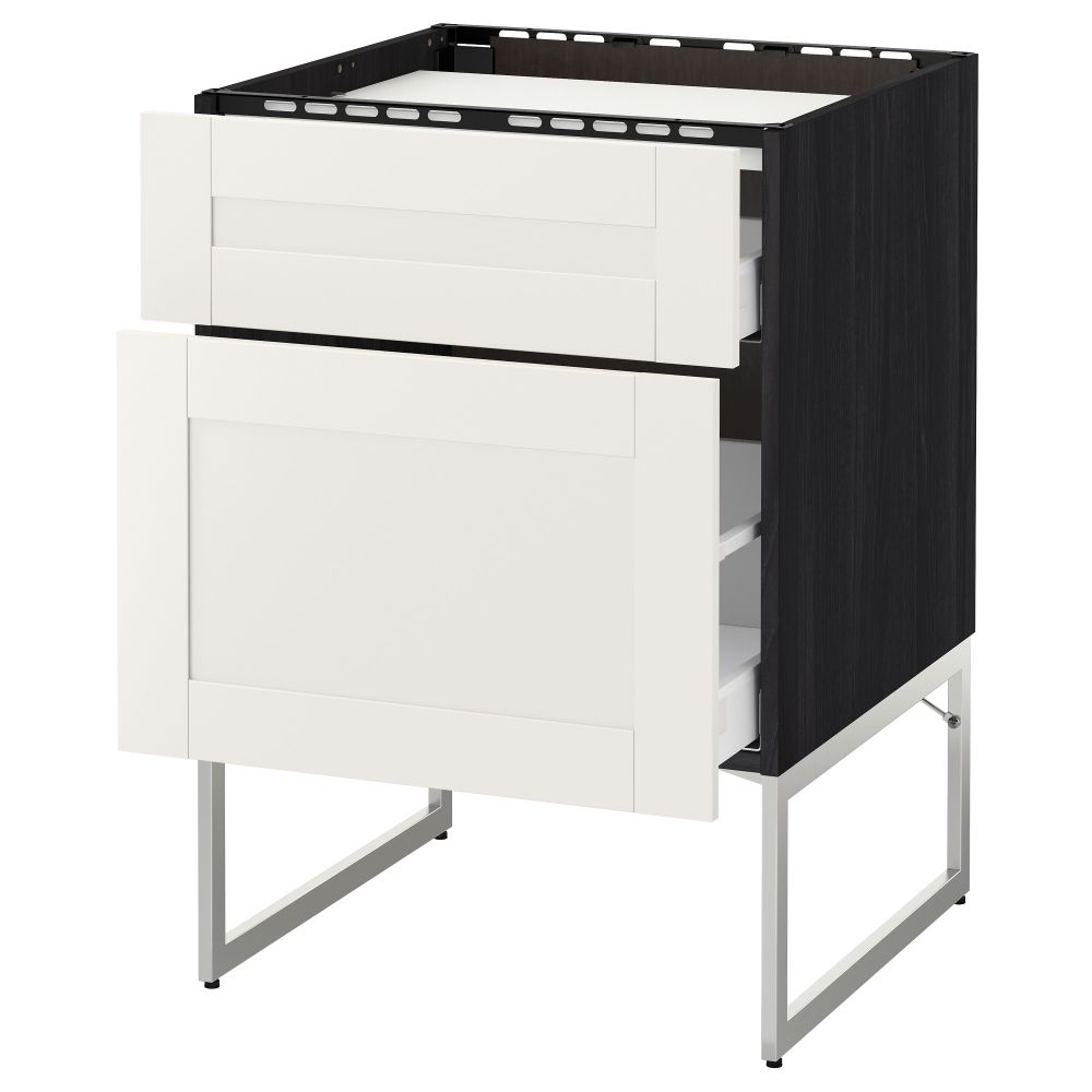Напольный шкаф, 2 фронтальных панели, 3 ящика МЕТОД / МАКСИМЕРА, черный, Сэведаль белый - схема-чертеж с размерами