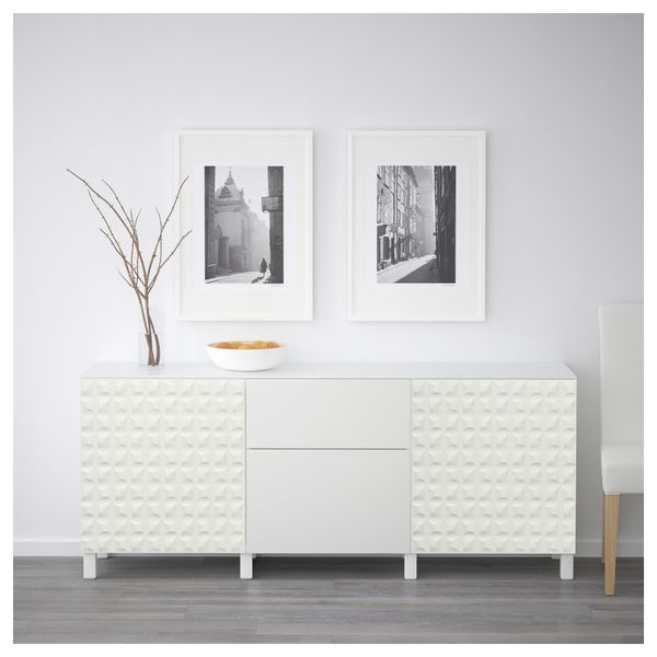 Комбинация для хранения с дверцами, ящиками БЕСТО, Дьюпвикен, Лаппвикен белый (180x42x74 см) - схема-чертеж с размерами