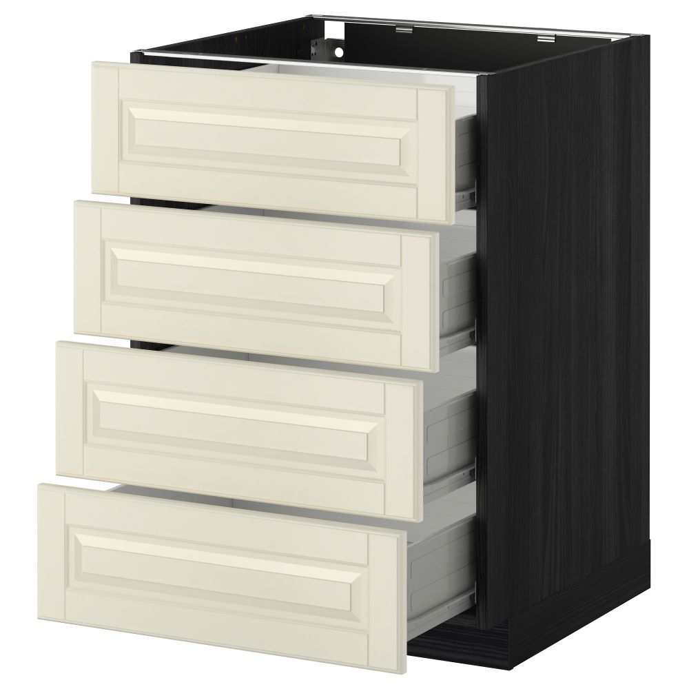 Напольный шкаф 4 фронтальных панели, 4 ящика МЕТОД / ФОРВАРА, черный, Будбин белый с оттенком - схема-чертеж с размерами