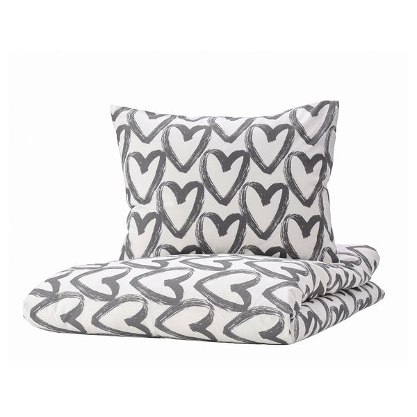 Пододеяльник и 2 наволочки, 240x220, 50x60 см, белый, серый IKEA LYKTFIBBLA ЛИКТФИББЛА 604.664.11 - фото 1