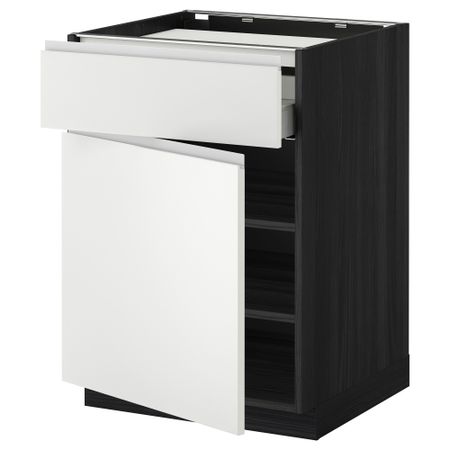 Напольный шкаф для варочной панели, ящик, полка, дверцы МЕТОД / МАКСИМЕРА, черный, Нодста белый (60x60 см)