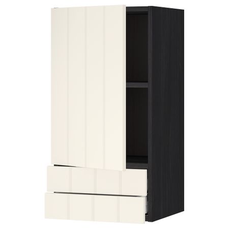 Навесной шкаф с дверцей, 2 ящика МЕТОД / МАКСИМЕРА, черный, Хитарп белый с оттенком