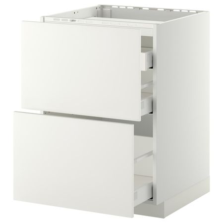 Напольный шкаф, 2 фронтальных панели, 3 ящика, белый/Хэггеби белый 60x60 см IKEA METOD МЕТОД / MAXIMERA МАКСИМЕРА 292.313.97