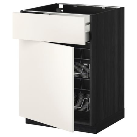 Напольный шкаф с проволочной корзиной, ящиком, дверью МЕТОД / МАКСИМЕРА, черный, Веддинге белый