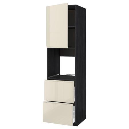 Высокий шкаф для духовки + дверца, 2 форнтальных, 2 высоких ящ, черный, Воксторп глянцевый светло-бежевый 60x60x220 см IKEA