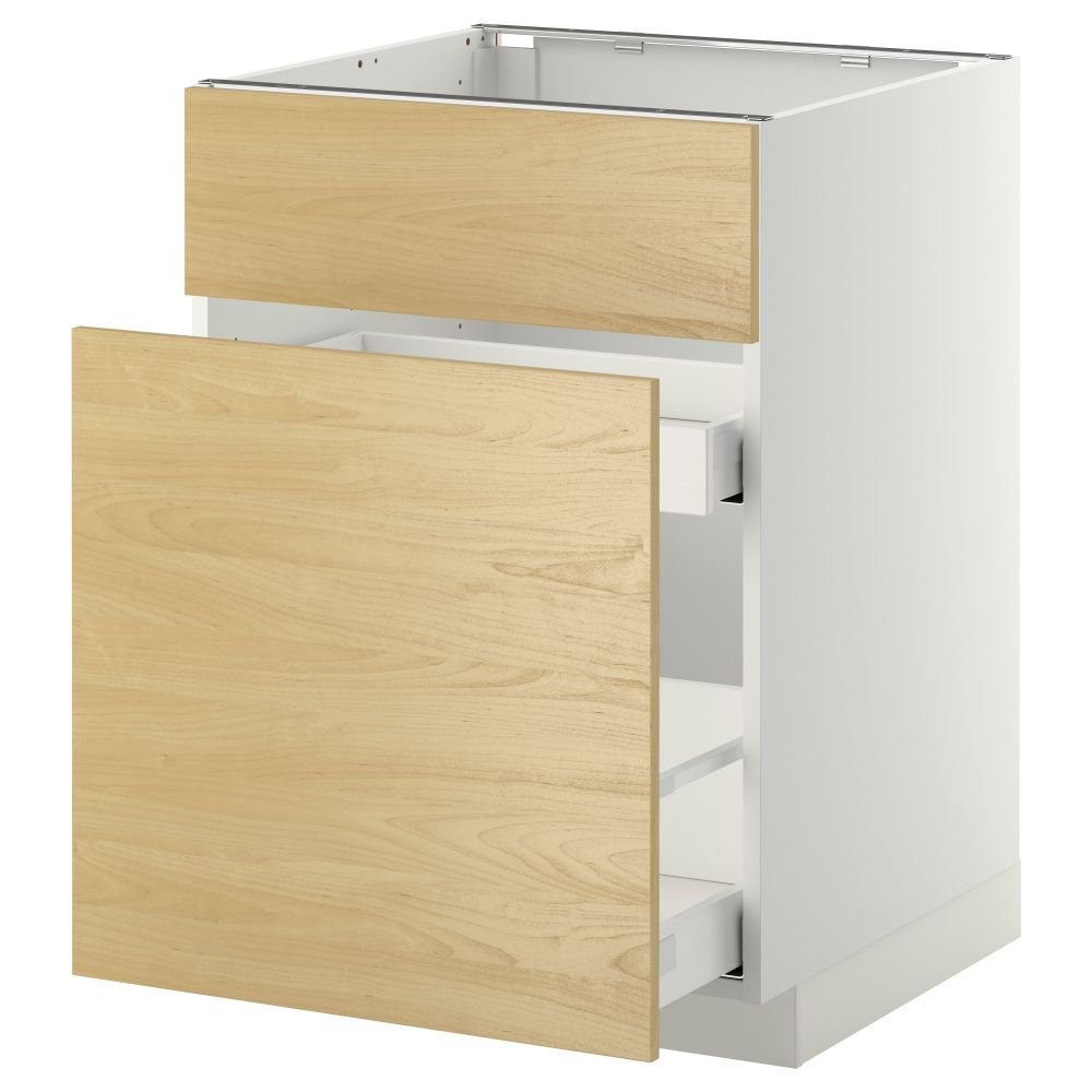 Напольный шкаф под мойку, сорт муcора, 1 дверца, 2 ящика МЕТОД / МАКСИМЕРА, белый, Тингсрид береза (60x60 см) - схема-чертеж с размерами
