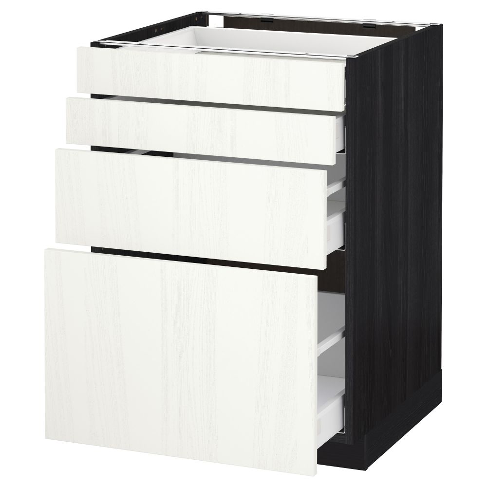 Напольный шкаф 4 фронтальных панели, 4 ящика МЕТОД / МАКСИМЕРА, черный, Росдаль белый - схема-чертеж с размерами