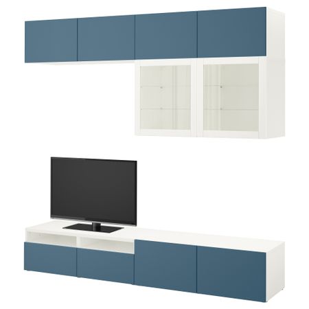 Шкаф для ТВ, комбинированный, стекляные дверцы БЕСТО, белый Вальвикен, темно-синий прозрачное стекло (240x40x230 см)
