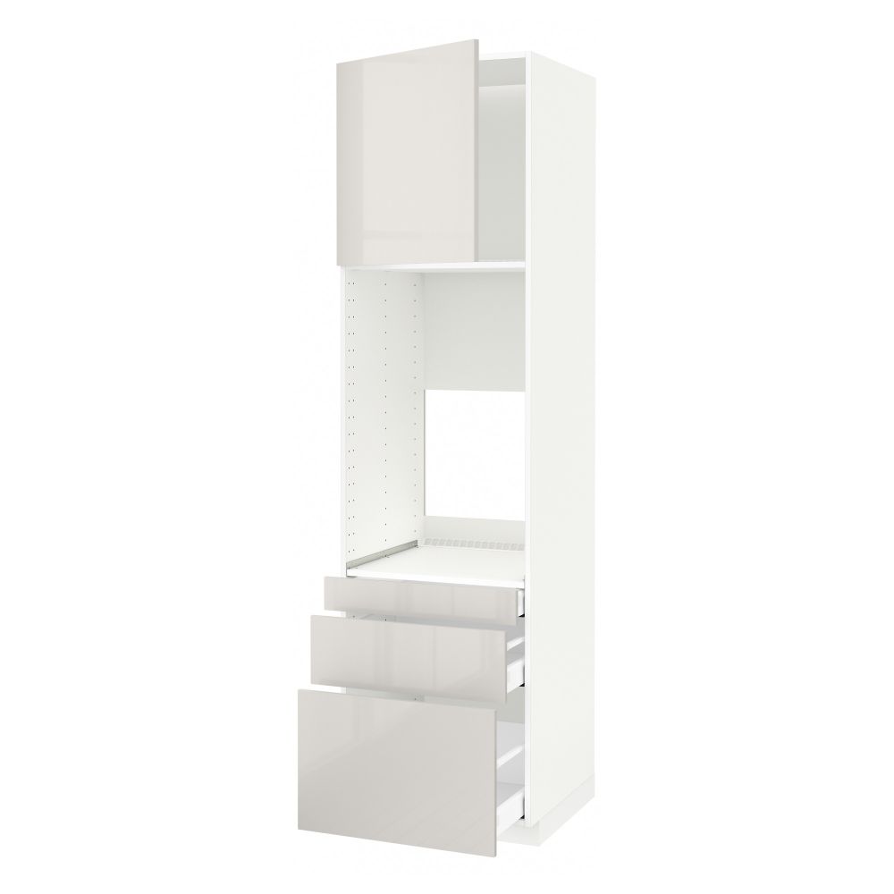 Высокий шкаф для двойной духовки, 3 ящика, дверца МЕТОД / МАКСИМЕРА, белый, Рингульт светло-серый - схема-чертеж с размерами