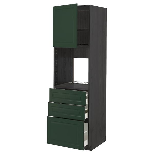 Высокий шкаф для духовки/дверь/3ящика, черный/Будбин темно-зеленый 60x60x200 см IKEA МЕТОД / МАКСИМЕРА 493.135.18 - схема-чертеж с размерами