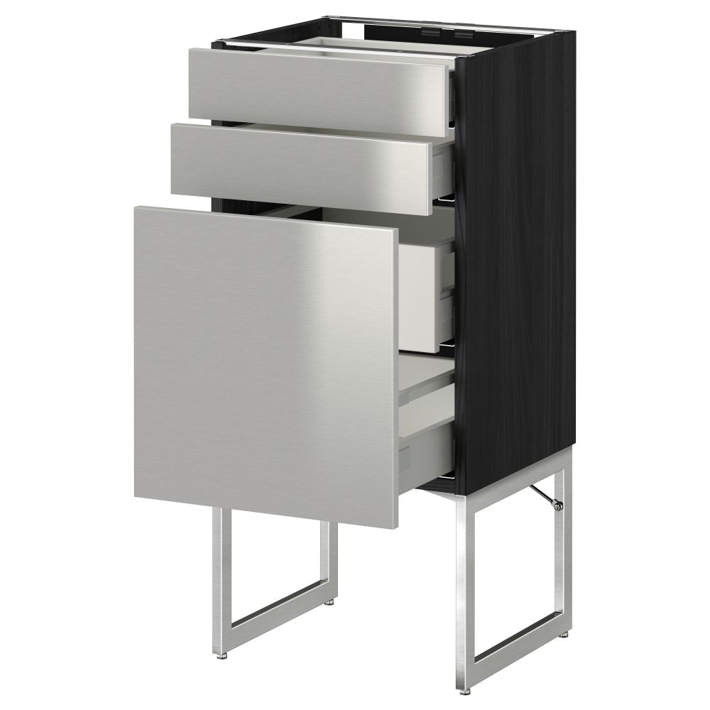 Напольный шкаф 3 фронтальных панели, 2 нижних, 2 средних ящика МЕТОД / МАКСИМЕРА, черный, Гревста нержавеющ сталь - схема-чертеж с размерами
