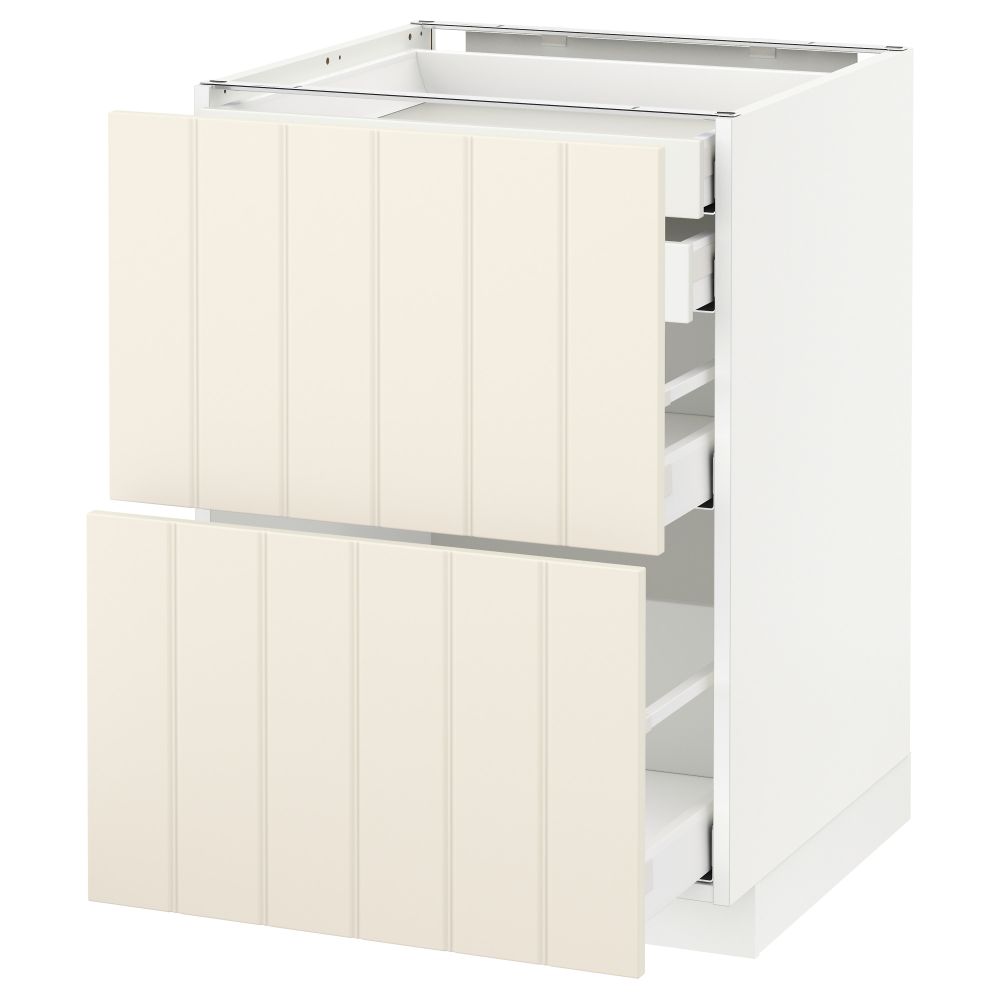 Напольный шкаф 2 фронтальные панели, 2 нижних, 1 средний, 1 высокий ящик МЕТОД / МАКСИМЕРА, белый, Хитарп белый с оттенком - схема-чертеж с размерами