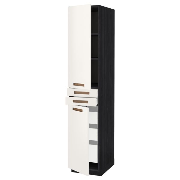 Высокий шкаф + полки, 5 ящиков, 2 дверцы, 2 фронтальных МЕТОД / МАКСИМЕРА, черный, Мэрста белый - схема-чертеж с размерами