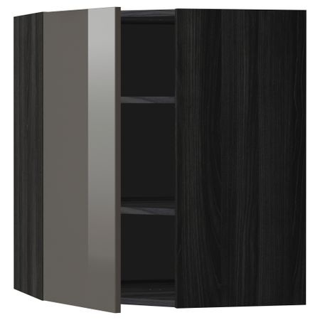 Угловой навесной шкаф с полками МЕТОД, черный, Рингульт серый
