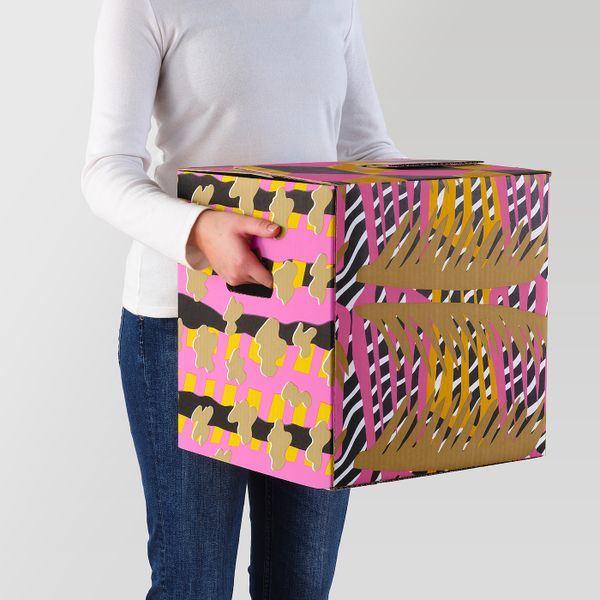 Упаковочная коробка, розовый/желтый, 33x33x35 см IKEA ОМБЮТЕ 704.466.58 - фото 3