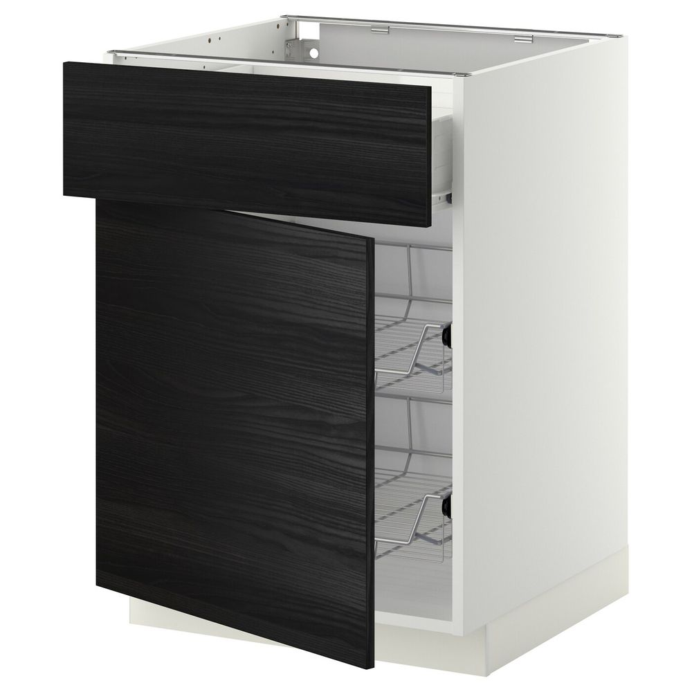 Напольный шкаф с проволочной корзиной/ящ/дверью, белый, Тингсрид черный 60x60 см IKEA МЕТОД / ФОРВАРА 692.673.27 - схема-чертеж с размерами