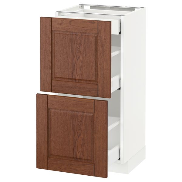 Напольный шкаф, 2 фасада, 3 ящика МЕТОД / МАКСИМЕРА, белый, Филипстад коричневый - схема-чертеж с размерами