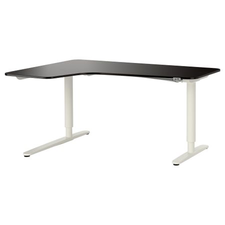 Угловой письменный стол левосторонний трансформер БЕКАНТ, черно-коричневый, белый (160x110 см)