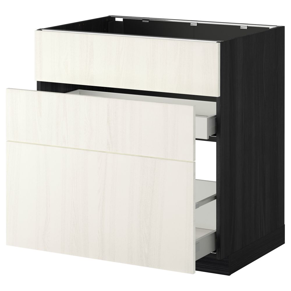 Напольный шкаф под мойку + 3 фронтальных панели, 2 ящика МЕТОД / МАКСИМЕРА, черный, Росдаль белый - схема-чертеж с размерами