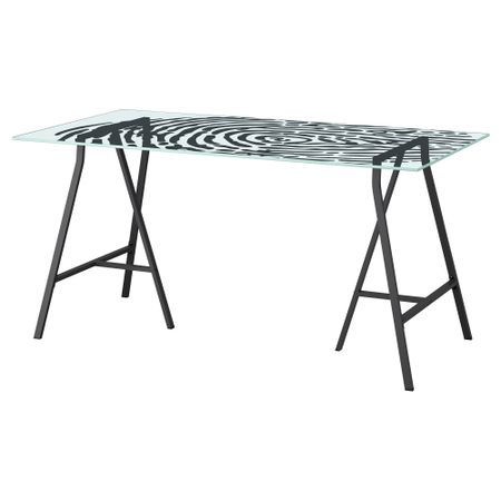 Стол ГЛАСХОЛЬМ / ЛЕРБЕРГ, стекло, папиллярные линии серый (148x73 см)