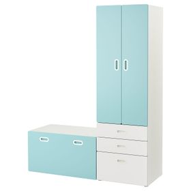 Гардероб и скамья с ящиком, белый/голубой 150x50x192 см IKEA STUVA СТУВА / FRITIDS ФРИТИДС 292.530.49