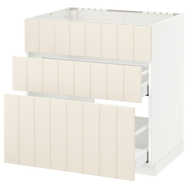 Напольный шкаф под мойку + 3 фронтальных панели/2ящ, белый/Хитарп белый с оттенком 80x60 см IKEA METOD МЕТОД / MAXIMERA - схема-чертеж с размерами