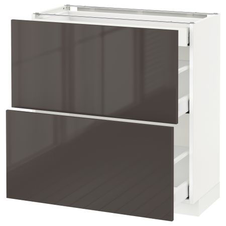 Напольный шкаф, 2 фасада, 3 ящика МЕТОД / МАКСИМЕРА, белый, Рингульт серый