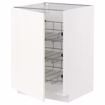 METOD Напольный шкаф/проволочные корзины - белый/Vallstena белый 60x60 см