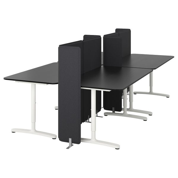 Стол с экраном, ясеневый шпон, черная морилка, белый 320x160 120 см IKEA БЕКАНТ 292.882.04 - фото 1