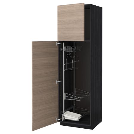 Высокий шкаф с отделением для аксессуаров, для уборки МЕТОД, черный, Брокхульт светло-серый