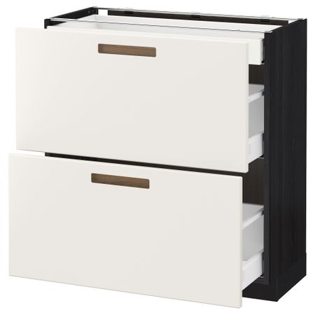 Напольный шкаф, 2 фасада, 3 ящика МЕТОД / МАКСИМЕРА, черный, Мэрста белый