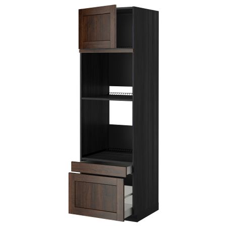 Высокий шкаф для духовки комбинированный, духовка + дверца, 2 ящика МЕТОД / МАКСИМЕРА, черный, Эдсерум коричневый