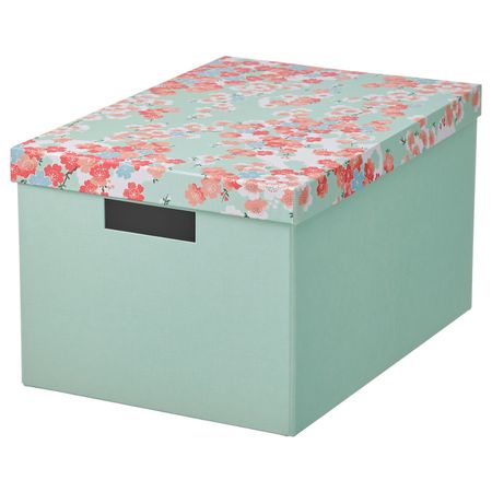 Коробка с крышкой, цветок/светло-зеленый 25x35x20 см IKEA TJENA ТЬЕНА 504.770.33