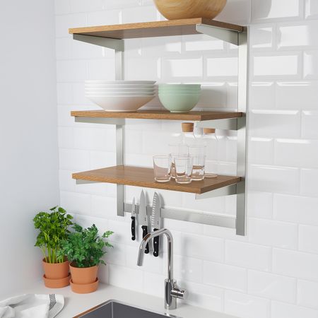 Накладная шина + полка, планка для/ножей, нержавеющая сталь/ясень IKEA KUNGSFORS КУНГСФОРС 392.543.31