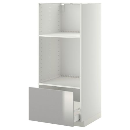 Высокий шкаф с ящиком для духовки/СВЧ МЕТОД / МАКСИМЕРА, белый, Гревста нержавеющ сталь (60x60x140 см)