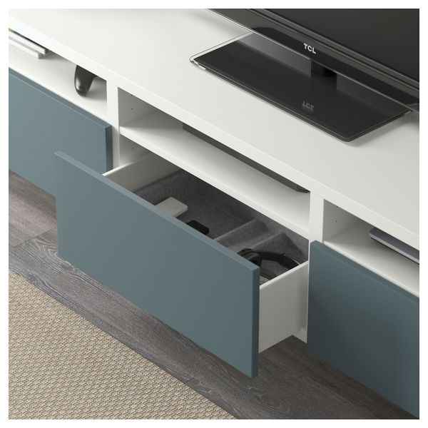 Тумба для ТВ с ящиками БЕСТО, белый, Вальвикен серо-бирюзовый (180x40x48 см) - фото 3