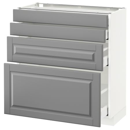 Напольный шкаф 4 фронтальных панели, 4 ящика МЕТОД / МАКСИМЕРА, белый, Будбин серый