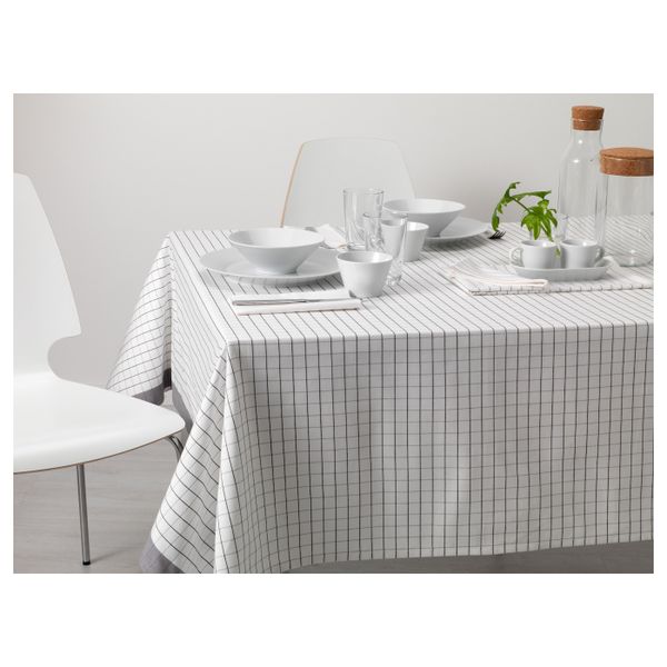 Скатерть, белый, серый, 145x240 см IKEA ИКЕА/365+ 403.724.42 - фото 2