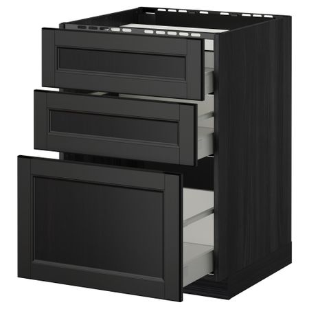 Напольный шкаф, 3 фронтальных панели, 3 ящика МЕТОД / МАКСИМЕРА, черный, Лаксарби черно-коричневый