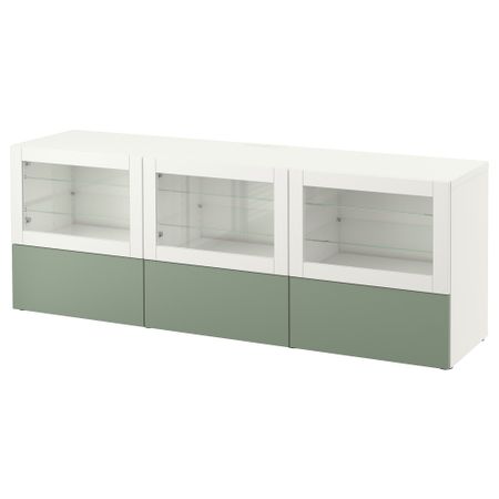 Тумба под ТВ, с дверцами и ящиками БЕСТО, Лаппвикен зеленый, Синдвик белый прозрачное стекло (180x40x64 см)