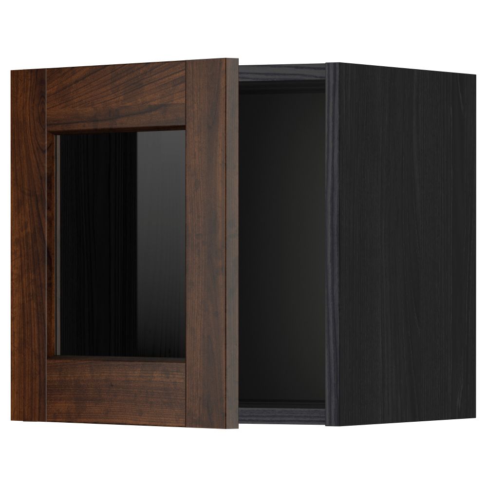 Навесной шкаф со стеклянной дверью МЕТОД, черный, Эдсерум коричневый (40x40 см) - схема-чертеж с размерами